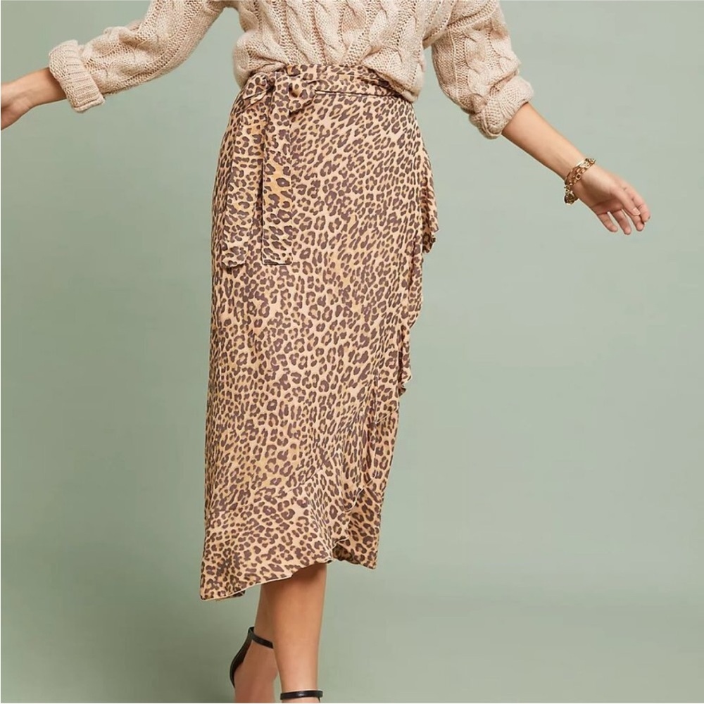 Faithfull the Brand Celeste Leopard Print Wrap midi skirt size 8